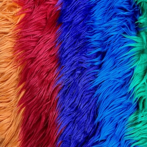 Abigail RAINBOW STRIPES Shaggy Soft Faux Fur Fabric for Home Decor, Costumes, Pillows, Beddings, Throws, Crafts