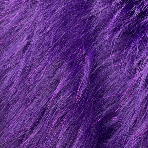 Amy PURPLE Tinsel Glitter Shaggy Soft Faux Fur Fabric for Fursuit, Cosplay Costume, Photo Prop, Trim, Throw Pillow, Crafts