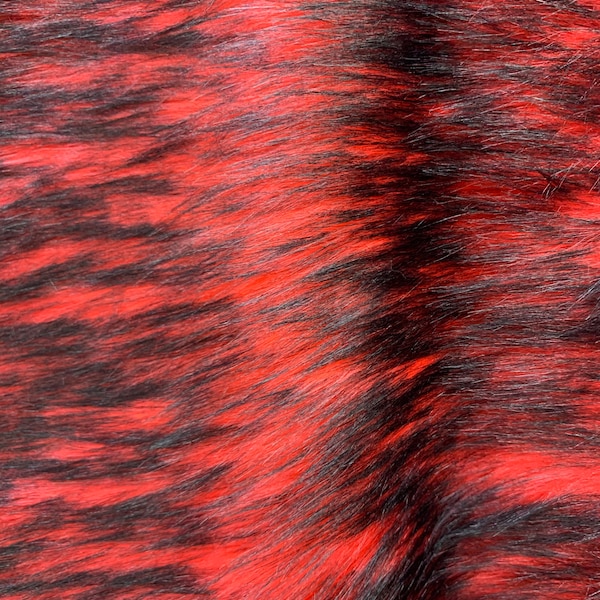 Fiona RED BLACK Husky Soft Faux Fur Fabric for Home Decor, Costumes, Pillows, Beddings, Throws, Crafts