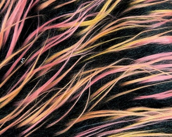 Polly CZARNO-RÓŻOWO-POMARAŃCZOWY, kolczasty, miękki materiał ze sztucznego futra na kostiumy futrzane, kostiumy cosplay, rekwizyty do zdjęć, lamówki, poduszki dekoracyjne, rękodzieło