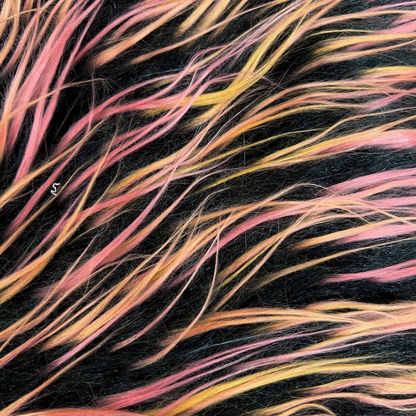 Polly BLACK/PINK/ORANGE Spike Shaggy Soft Faux Fur Fabric for Fursuit, Cosplay Costume, Photo Prop, Trim, Throw Pillow, Crafts