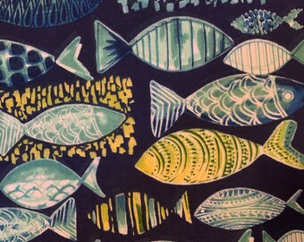 Izzy Fishes Turquoise Polyester Fabric by the Yard for Outdoor Upholstery, Home Decor, Costumes, Crafts