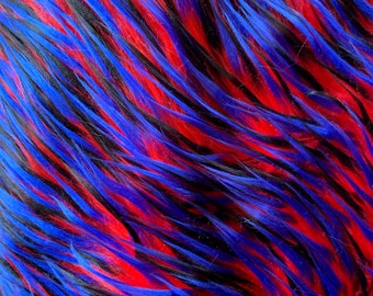 Polly RED BLUE BLACK Spike Shaggy Soft Faux Fur Fabric for Home Decor, Costumes, Pillows, Beddings, Throws, Crafts