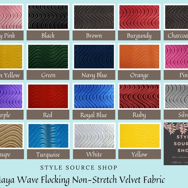 Maya Wave Flocking Non-Stretch Velvet Fabric by the Yard for Upholstery, Home Decor, Costumes, Crafts