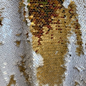 Storm MATTE WHITE/Shiny GOLD Mermaid Two Tone Flip Up Reversible Sequins Fabric for Costumes, Home Decor, Gown, Crafts