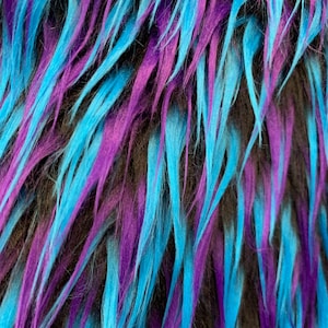 Polly BLACK BLUE PURPLE Spike Shaggy Soft Faux Fur Fabric for Fursuit, Cosplay Costume, Photo Prop, Trim, Throw Pillow, Crafts