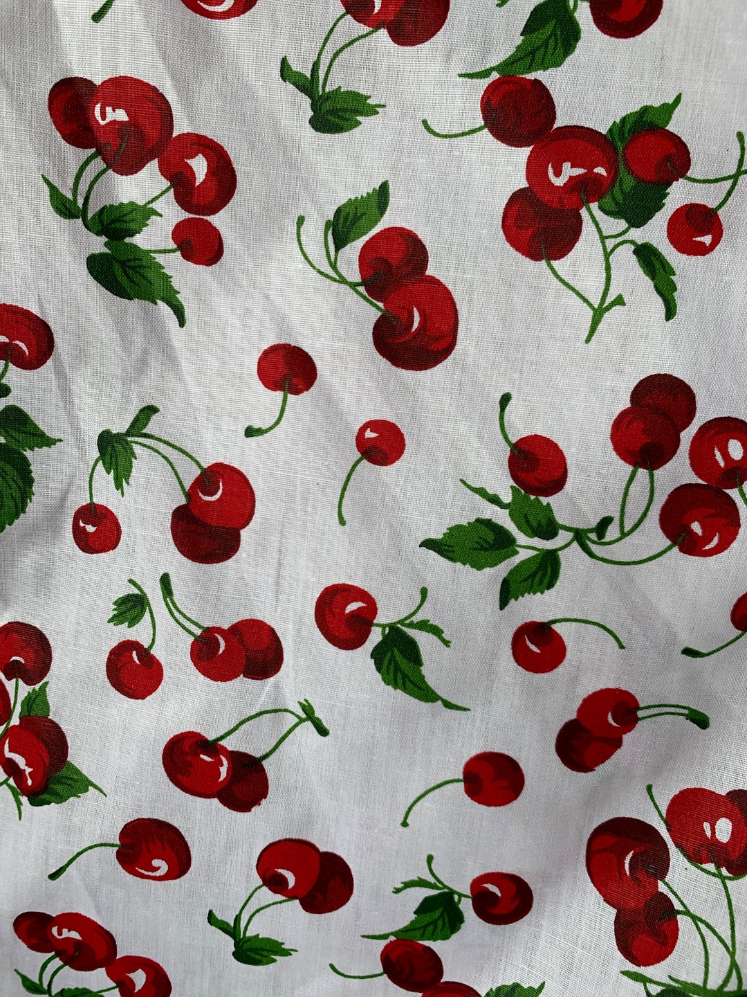 Lucy CHERRIES Light Weight WHITE Poly Cotton Fabric by the - Etsy