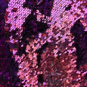 Storm PURPLE PINK Mermaid Two Tone Flip Up Reversible Sequins Fabric by the Yard for Costumes, Home Decor, Gown, Crafts