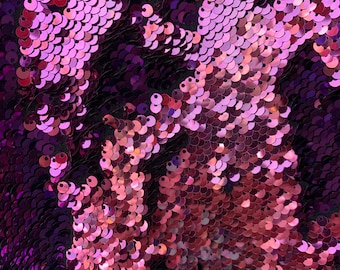 Storm PURPLE PINK Mermaid Two Tone Flip Up Reversible Sequins Fabric by the Yard for Costumes, Home Decor, Gown, Crafts