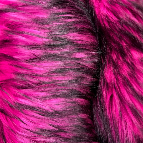 Fiona HOT PINK BLACK Husky Soft Faux Fur Fabric for Home Decor, Costumes, Pillows, Beddings, Throws, Crafts