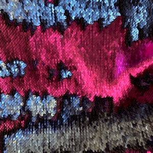 Storm FUCHSIA NAVY Mermaid Two Tone Flip Up Reversible Sequins Fabric by the Yard for Costumes, Home Decor, Gown, Crafts