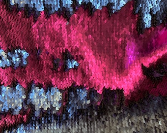 Tela de lentejuelas reversibles bicolor Storm FUCHSIA NAVY Mermaid, cortada a medida para disfraces, decoración del hogar, vestidos y manualidades.