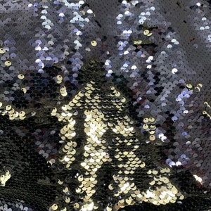 Storm NAVY BLUE SILVER Mermaid Two Tone Flip Up Reversible Sequins Fabric by the Yard for Costumes, Home Decor, Gown, Crafts