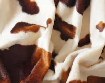 Naomi BROWN Cow Print Soft Velboa Faux Fur Fabric for Upholstery, Home Decor, Toys, Costumes, Pillows, Beddings, Throws, Crafts