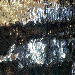 Storm BLACK SILVER Mermaid Two Tone Flip Up Reversible Sequins Fabric by the Yard for Costumes, Home Decor, Gown, Crafts