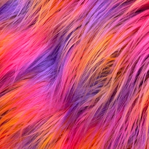 Harriet ORANGE/PINK/VIOLET Two Tone Shaggy Soft Faux Fur Fabric for Home Decor, Costumes, Pillows, Beddings, Throws, Crafts
