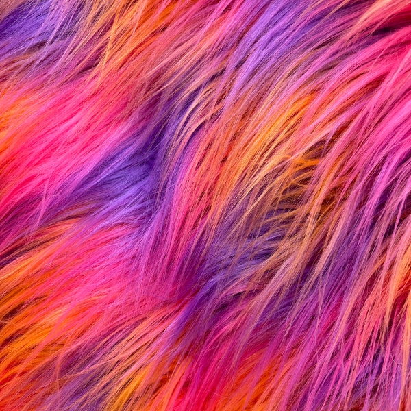 Harriet ORANGE/PINK/VIOLET Two Tone Shaggy Soft Faux Fur Fabric for Home Decor, Costumes, Pillows, Beddings, Throws, Crafts