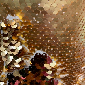Storm GOLD MATTE GOLD Mermaid Two Tone Flip Up Reversible Sequins Fabric by the Yard for Costumes, Home Decor, Gown, Crafts