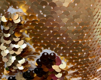 Storm GOLD MATTE GOLD Mermaid Two Tone Flip Up Reversible Sequins Fabric by the Yard for Costumes, Home Decor, Gown, Crafts