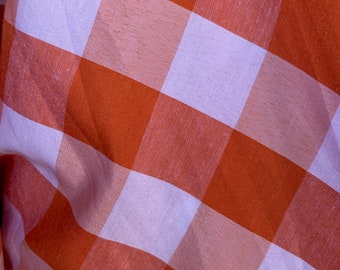 Chloe ORANGE Big Checkered Light Weight Poly Cotton Fabric by the Yard for Clothing, Table Cover, Party Decoration, Costumes, Crafts