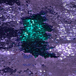 Storm LAVENDER TEAL Mermaid Two Tone Flip Up Reversible Sequins Fabric by the Yard for Costumes, Home Decor, Gown, Crafts