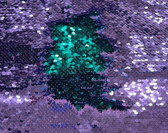 Storm LAVENDER TEAL Mermaid Two Tone Flip Up Reversible Sequins Fabric by the Yard for Costumes, Home Decor, Gown, Crafts