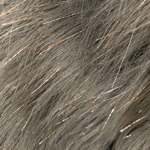 Amy GREY Tinsel Glitter Shaggy Soft Faux Fur Fabric for Fursuit, Cosplay Costume, Photo Prop, Trim, Throw Pillow, Crafts