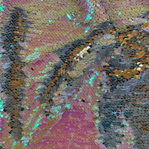 Storm IRIDESCENT PINK SILVER Mermaid Two Tone Flip Up Reversible Sequins Fabric by the Yard for Costumes, Home Decor, Gown, Crafts