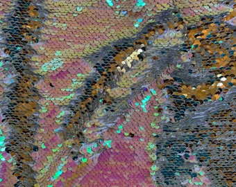 Storm IRIDESCENT PINK SILVER Mermaid Two Tone Flip Up Reversible Sequins Fabric by the Yard for Costumes, Home Decor, Gown, Crafts