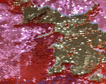 Storm CORAL GOLD Mermaid Two Tone Flip Up Reversible Sequins Fabric by the Yard for Costumes, Home Decor, Gown, Crafts