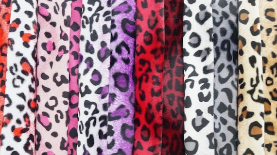 Naomi PINK BLACK Leopard Print Soft Velboa Faux Fur Fabric for