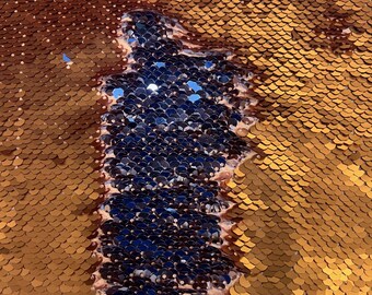 ストームコッパー ブルーイッシュグレー マーメイド ツートン フリップアップ リバーシブル スパンコール生地 1ヤードあたり コスチューム、ホームデコレーション、ガウン、クラフト用