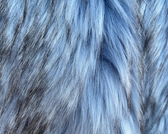Fiona DUSTY BLUE BLACK Husky Soft Faux Fur Fabric for Home Decor, Costumes, Pillows, Beddings, Throws, Crafts