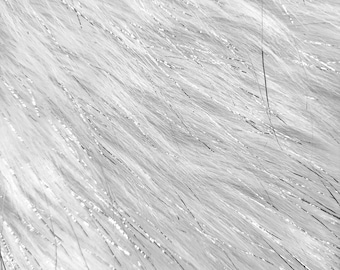 Amy WHITE Tinsel Glitter Shaggy Soft Faux Fur Fabric for Fursuit, Cosplay Costume, Photo Prop, Trim, Throw Pillow, Crafts