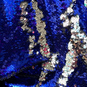 Storm ROYAL BLUE SILVER Mermaid Two Tone Flip Up Reversible Sequins Fabric by the Yard for Costumes, Home Decor, Gown, Crafts