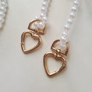 Correa de bolso de perla de corazón de oro de lujo, correa de bolso ajustable del cuerpo cruzado, correa de bolso con cuentas
