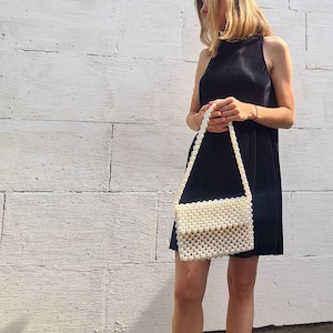 Tote bag for woman, Luxury shrimps bag, Ivory pearl beaded bag, Shoulder bag, Ita bag, Bridal wedding bag, Customized bag with satin lining