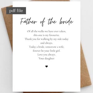 Vater der Braut Geschenk von der Tochter, Geschenk von der Braut, Geschenk für Papa am Hochzeitstag, Hochzeitsdetailkarte, Hochzeitsgeschenk der Eltern