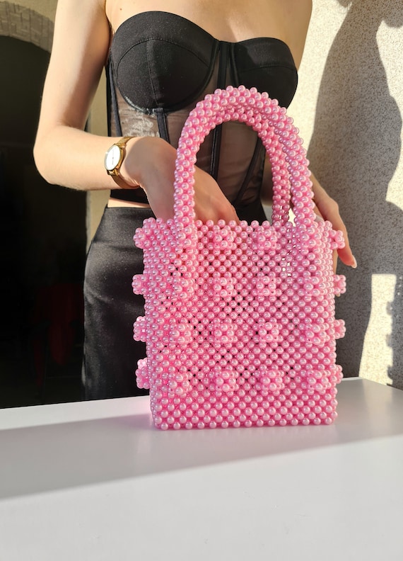 Tote Shrimps Bag Pearl Bead Pink Bag Luxury Bag Kawaii Cute Bag Vintage Pearl Pink Handbag Wedding Anniversary Gift From Husband Etsy
