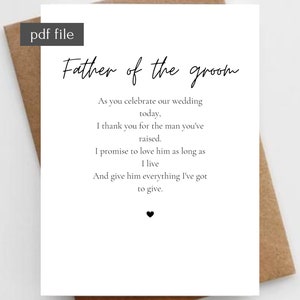 Cadeau du beau-père de la mariée, cadeau de mariage du beau-père, cadeau du père du marié, carte de détails de mariage, cadeau de mariage des parents