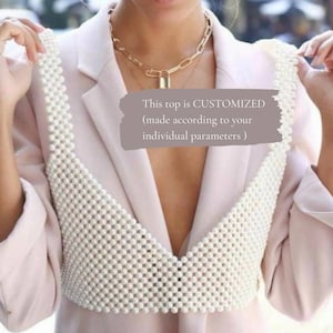 Pearl beaded personalized bra crop top for your size,Showgirl costume, Vintage white clothing accessories,Birthday outfit,Bras girls