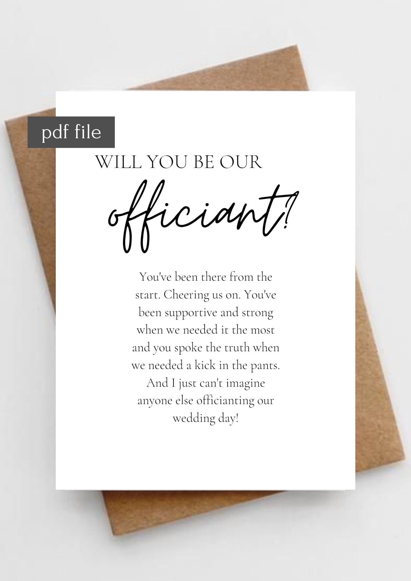 Officiant proposal wedding gift Small thank you gift Bridal party gift Wedding day card