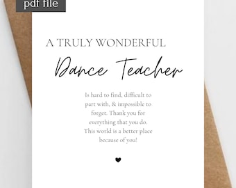Dance teacher gifts, Dance recital gift, Dance team gifts, Teacher appreciation printable, Thank you gift for women, Ballet