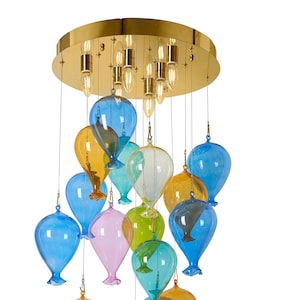 Glass Balloon Chandelier: Colorful Modern Lighting, Gold Base