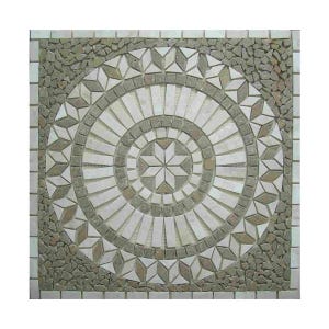 Medaglione in mosaico di marmo fatto a mano: travertino beige e noche, 66 x 66 cm