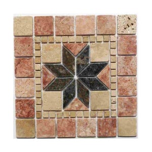Teos Green Marble Star Mosaic Tile: Red Travertine Antique Tumbled Natural Stone Decor