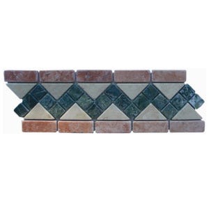 May include: A mosaic tile border with a chevron pattern. The border features green, beige, and terracotta colored tiles.