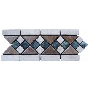 Natural Stone Marble Mosaic Border: Artistic Hand-Made Design Green, Beige, Brown Travertine Tile