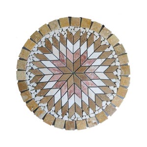 Medaglione in mosaico di marmo pastello fatto a mano: decorazione con intarsio rotondo da 60 cm