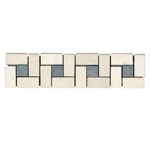 Handcrafted 7.5x30.5 cm Marble Mosaic Border - Antique Rustic Finish, Mesh-Mounted Backing Tile for Floors Walls, Indoor, Outdoor Home Decor